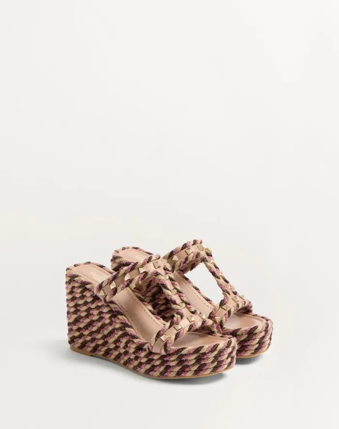 Valentino Espadrilles And Wedges Woman Rockstud Wedge In Calfskin 90mm For Woman In Rose Cannelle Rose Cannelle Valentino Espadrilles And Wedges Woman Rockstud Wedge In Calfskin 90mm For Woman In Rose Cannelle Rose Cannelle