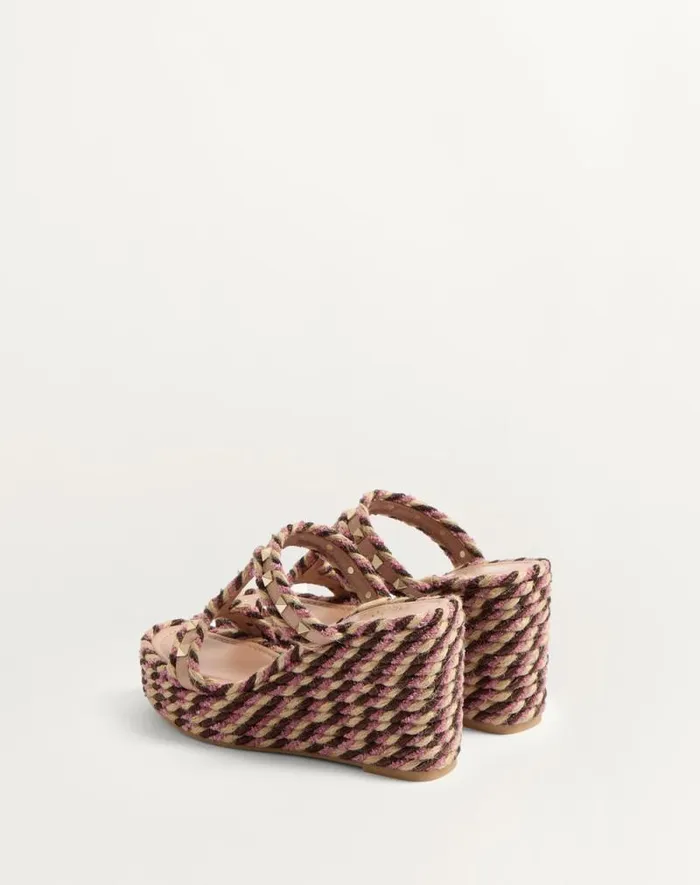 Valentino Espadrilles And Wedges Woman Rockstud Wedge In Calfskin 90mm For Woman In Rose Cannelle Rose Cannelle Valentino Espadrilles And Wedges Woman Rockstud Wedge In Calfskin 90mm For Woman In Rose Cannelle Rose Cannelle