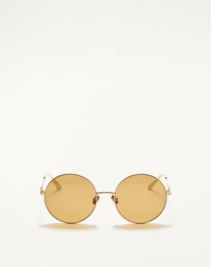 Valentino Eyewear WomanMan Round Oversized Metal Frame In Light Goldivoryamber Light Goldivoryamber Valentino Eyewear WomanMan Round Oversized Metal Frame In Light Goldivoryamber Light Goldivoryamber