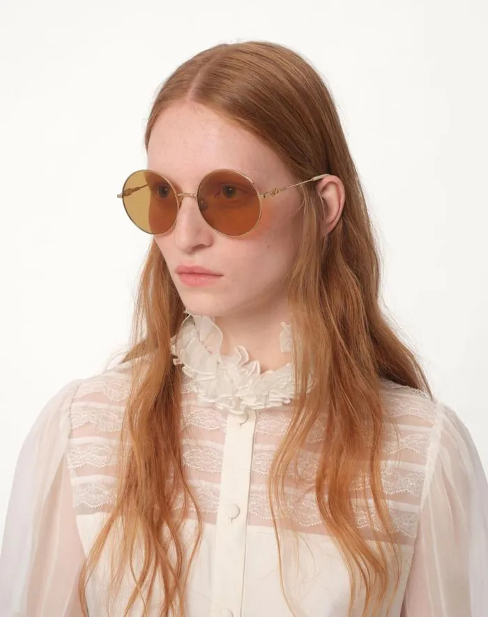 Valentino Eyewear WomanMan Round Oversized Metal Frame In Light Goldivoryamber Light Goldivoryamber