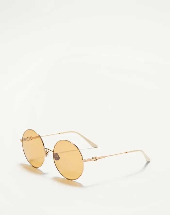 Valentino Eyewear WomanMan Round Oversized Metal Frame In Light Goldivoryamber Light Goldivoryamber