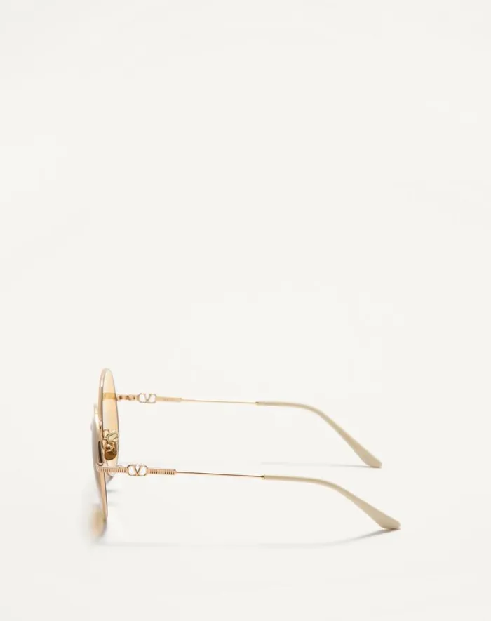 Valentino Eyewear WomanMan Round Oversized Metal Frame In Light Goldivoryamber Light Goldivoryamber