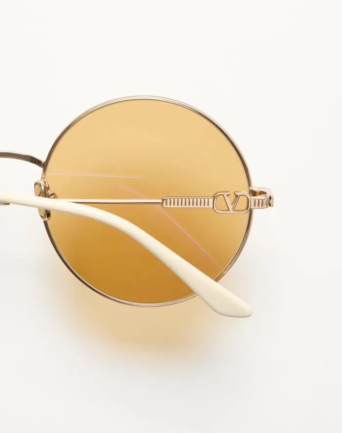 Valentino Eyewear WomanMan Round Oversized Metal Frame In Light Goldivoryamber Light Goldivoryamber