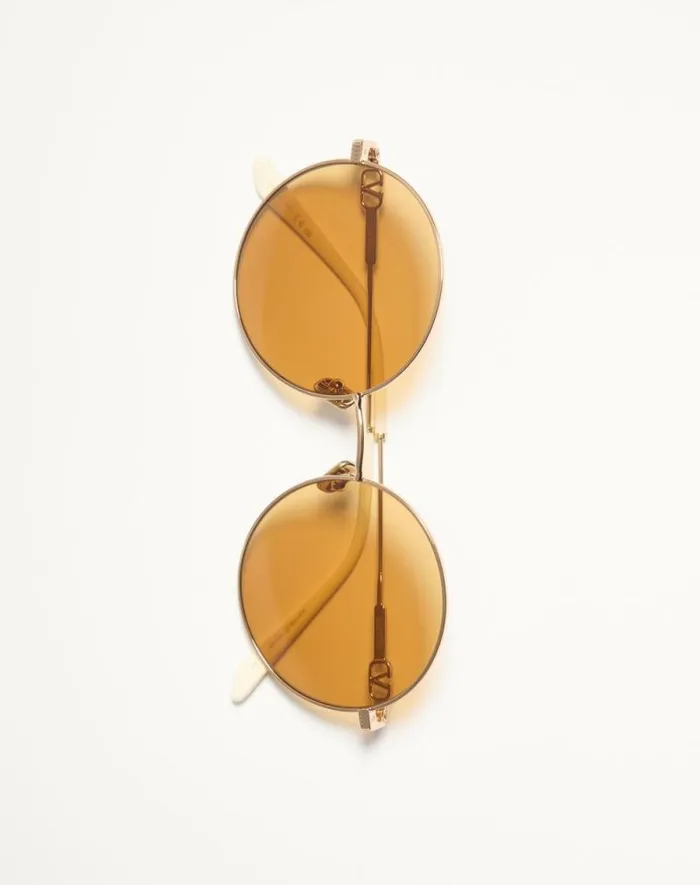 Valentino Eyewear WomanMan Round Oversized Metal Frame In Light Goldivoryamber Light Goldivoryamber