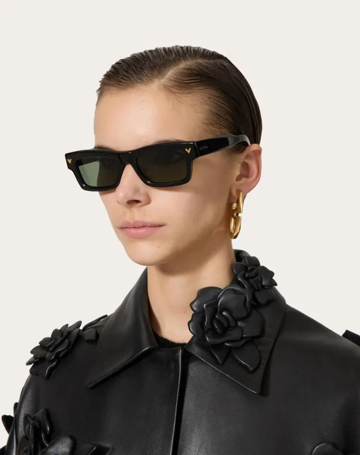 Valentino Eyewear WomanMan Vsharp Rectangular Acetate Frame In Dark Green Dark Green