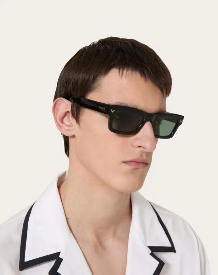 Valentino Eyewear WomanMan Vsharp Rectangular Acetate Frame In Dark Green Dark Green