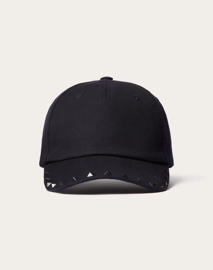 Valentino Hats And Gloves Man Rockstud Cotton Baseball Cap With Stud Appliqu For Man In Navy Navy Valentino Hats And Gloves Man Rockstud Cotton Baseball Cap With Stud Appliqu For Man In Navy Navy