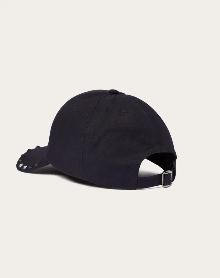 Valentino Hats And Gloves Man Rockstud Cotton Baseball Cap With Stud Appliqu For Man In Navy Navy Valentino Hats And Gloves Man Rockstud Cotton Baseball Cap With Stud Appliqu For Man In Navy Navy