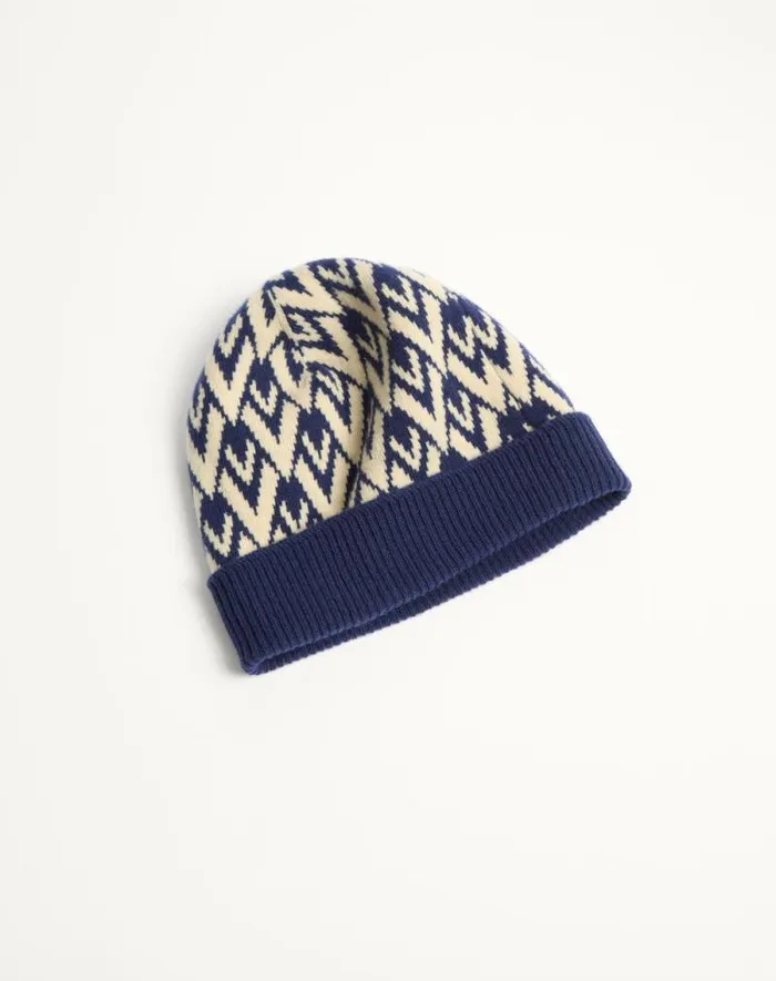 Valentino Hats And Gloves Man Toute La V Signature Knitted Wool Beanie For Man In Navycream Navycream Valentino Hats And Gloves Man Toute La V Signature Knitted Wool Beanie For Man In Navycream Navycream