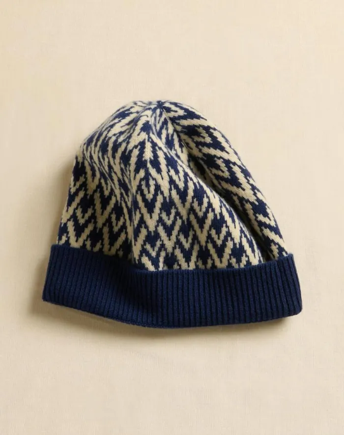 Valentino Hats And Gloves Man Toute La V Signature Knitted Wool Beanie For Man In Navycream Navycream Valentino Hats And Gloves Man Toute La V Signature Knitted Wool Beanie For Man In Navycream Navycream