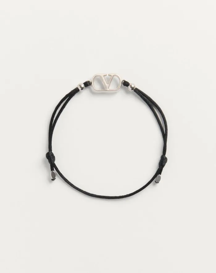 Valentino Jewelry Man Vlogo Signature Cotton Bracelet For Man In Black Black