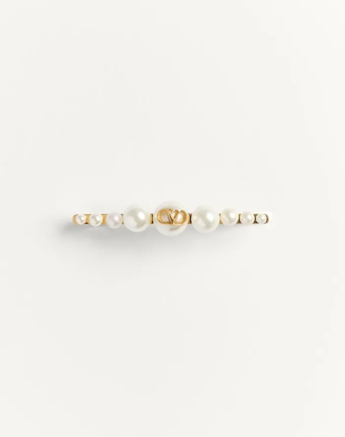 Valentino Jewelry Man Vlogo Signature Metal And Pearl Tie Clip For Man In Goldcream Goldcream Valentino Jewelry Man Vlogo Signature Metal And Pearl Tie Clip For Man In Goldcream Goldcream