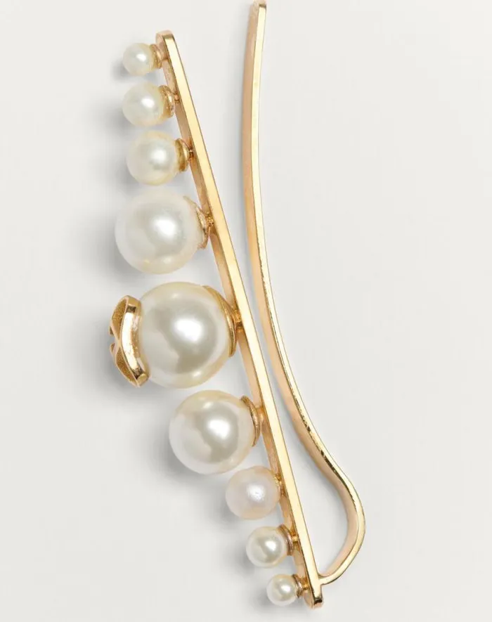 Valentino Jewelry Man Vlogo Signature Metal And Pearl Tie Clip For Man In Goldcream Goldcream Valentino Jewelry Man Vlogo Signature Metal And Pearl Tie Clip For Man In Goldcream Goldcream