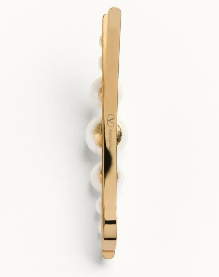 Valentino Jewelry Man Vlogo Signature Metal And Pearl Tie Clip For Man In Goldcream Goldcream Valentino Jewelry Man Vlogo Signature Metal And Pearl Tie Clip For Man In Goldcream Goldcream