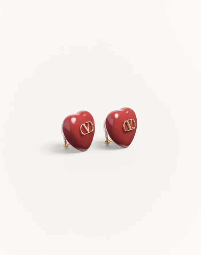 Valentino Jewelry Woman Coeur Royal Earrings In Metal And Enamel For Woman In Goldblack Goldblack Valentino Jewelry Woman Coeur Royal Earrings In Metal And Enamel For Woman In Goldblack Goldblack