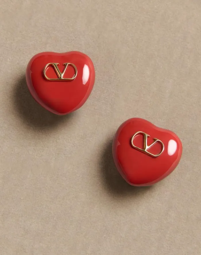 Valentino Jewelry Woman Coeur Royal Earrings In Metal And Enamel For Woman In Goldblack Goldblack Valentino Jewelry Woman Coeur Royal Earrings In Metal And Enamel For Woman In Goldblack Goldblack