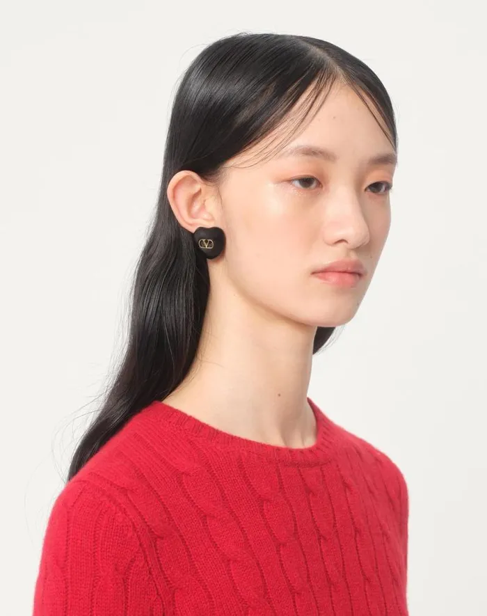 Valentino Jewelry Woman Coeur Royal Earrings In Metal And Enamel For Woman In Goldblack Goldblack Valentino Jewelry Woman Coeur Royal Earrings In Metal And Enamel For Woman In Goldblack Goldblack