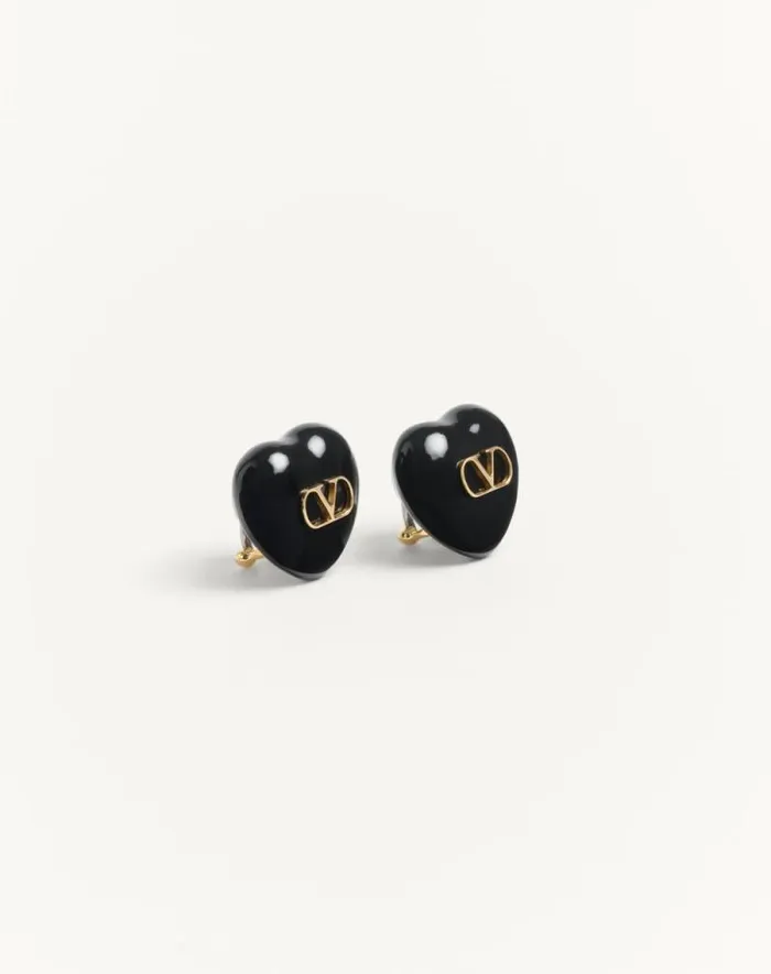 Valentino Jewelry Woman Coeur Royal Earrings In Metal And Enamel For Woman In Goldblack Goldblack Valentino Jewelry Woman Coeur Royal Earrings In Metal And Enamel For Woman In Goldblack Goldblack
