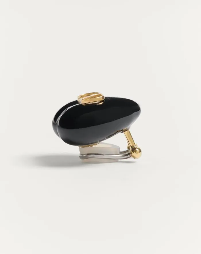 Valentino Jewelry Woman Coeur Royal Earrings In Metal And Enamel For Woman In Goldblack Goldblack Valentino Jewelry Woman Coeur Royal Earrings In Metal And Enamel For Woman In Goldblack Goldblack