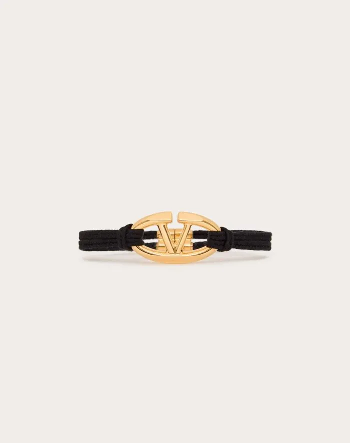 Valentino Jewelry Woman The Bold Edition Vlogo Rope And Metal Bracelet For Woman In Black Black Valentino Jewelry Woman The Bold Edition Vlogo Rope And Metal Bracelet For Woman In Black Black
