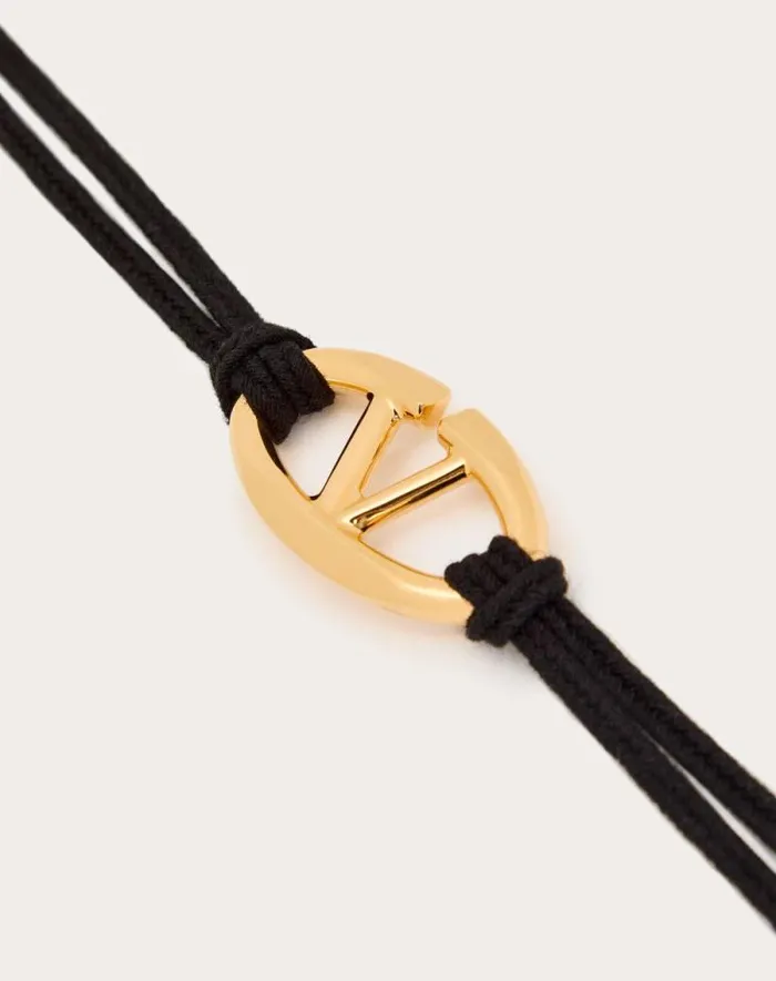Valentino Jewelry Woman The Bold Edition Vlogo Rope And Metal Bracelet For Woman In Black Black Valentino Jewelry Woman The Bold Edition Vlogo Rope And Metal Bracelet For Woman In Black Black