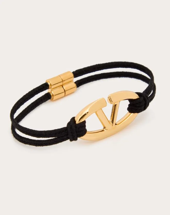 Valentino Jewelry Woman The Bold Edition Vlogo Rope And Metal Bracelet For Woman In Black Black Valentino Jewelry Woman The Bold Edition Vlogo Rope And Metal Bracelet For Woman In Black Black