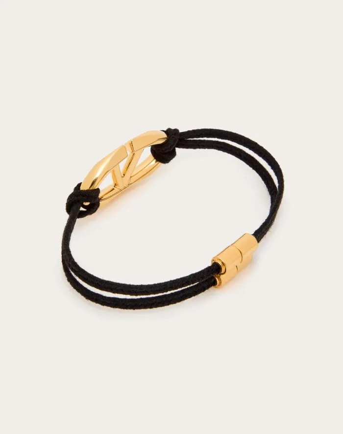 Valentino Jewelry Woman The Bold Edition Vlogo Rope And Metal Bracelet For Woman In Black Black Valentino Jewelry Woman The Bold Edition Vlogo Rope And Metal Bracelet For Woman In Black Black