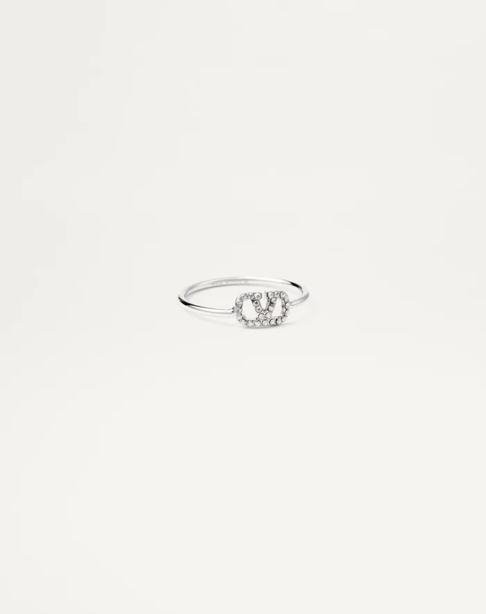 Valentino Jewelry Woman Vlogo Signature Metal And Swarovski Crystal Ring For Woman In Palladiumcrystal Palladiumcrystal Valentino Jewelry Woman Vlogo Signature Metal And Swarovski Crystal Ring For Woman In Palladiumcrystal Palladiumcrystal