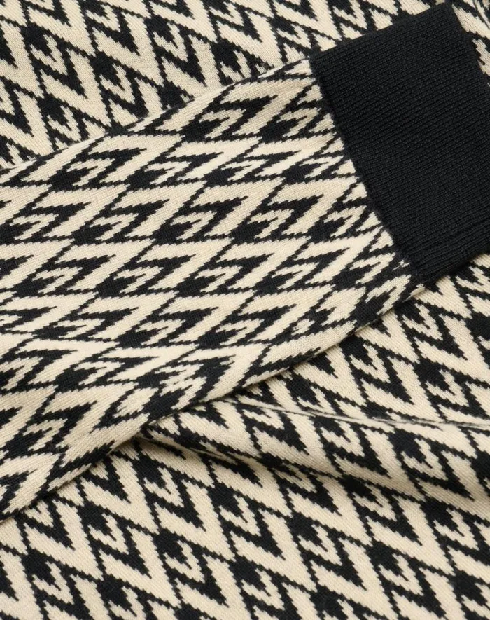 Valentino Knitwear Man Crewneck Wool Sweater With Toute La V Jacquard Pattern For Man In Blackcream Blackcream Valentino Knitwear Man Crewneck Wool Sweater With Toute La V Jacquard Pattern For Man In Blackcream Blackcream