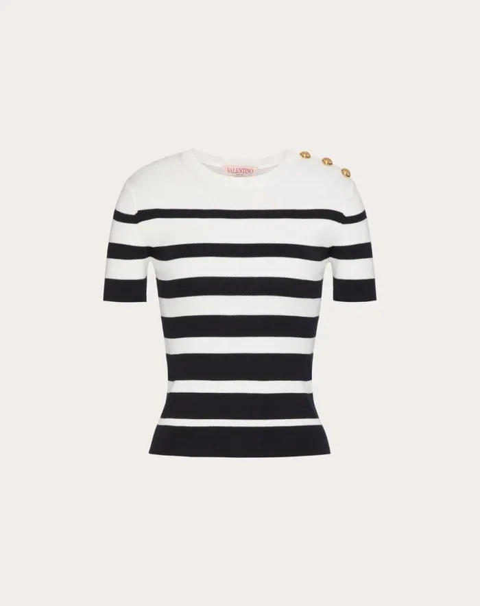 Valentino Knitwear Woman Cotton Sweater For Woman In Navyivory Navyivory
