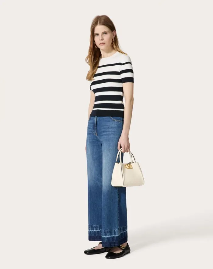 Valentino Knitwear Woman Cotton Sweater For Woman In Navyivory Navyivory Valentino Knitwear Woman Cotton Sweater For Woman In Navyivory Navyivory