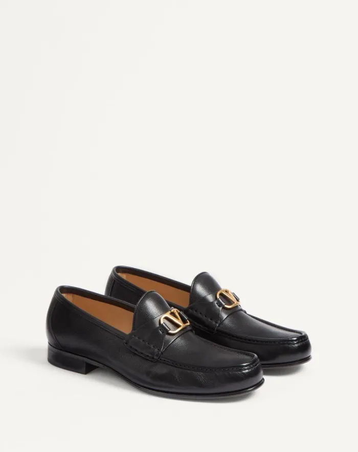 Valentino Laceups And Loafers Man Vlogo Signature Buffalo Loafer For Man In Black Black Valentino Laceups And Loafers Man Vlogo Signature Buffalo Loafer For Man In Black Black