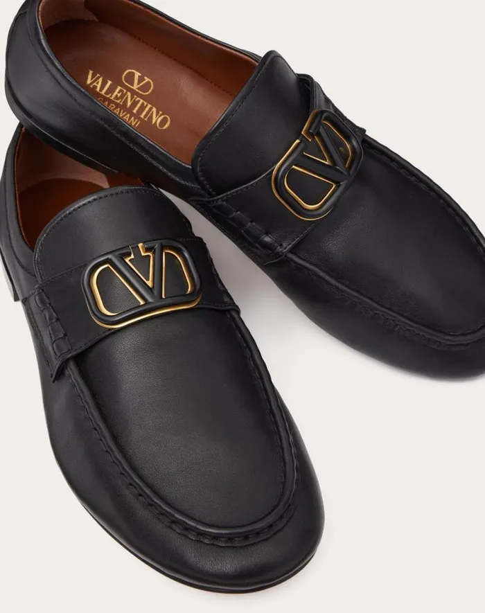 Valentino Laceups And Loafers Man Vlogo Signature Calfskin Nappa Loafer For Man In Black Black Valentino Laceups And Loafers Man Vlogo Signature Calfskin Nappa Loafer For Man In Black Black