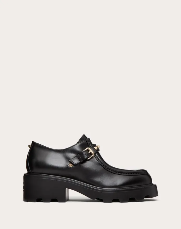 Valentino Loafers And Oxfords Woman Rockstud Single Monk Strap In Calfskin 55mm For Woman In Black Black Valentino Loafers And Oxfords Woman Rockstud Single Monk Strap In Calfskin 55mm For Woman In Black Black