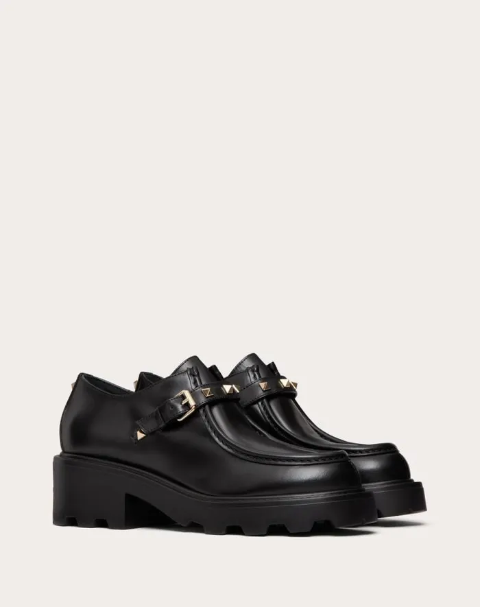 Valentino Loafers And Oxfords Woman Rockstud Single Monk Strap In Calfskin 55mm For Woman In Black Black Valentino Loafers And Oxfords Woman Rockstud Single Monk Strap In Calfskin 55mm For Woman In Black Black