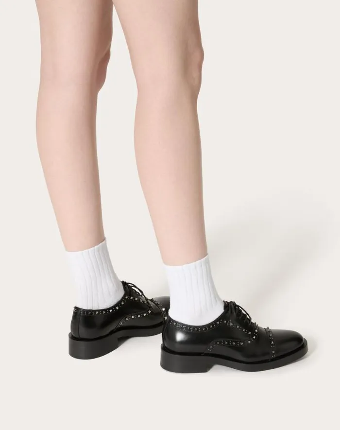 Valentino Loafers And Oxfords Woman Valentino Garavani Gentleglam Oxford Laceup Shoe In Calfskin For Woman In Black Black Valentino Loafers And Oxfords Woman Valentino Garavani Gentleglam Oxford Laceup Shoe In Calfskin For Woman In Black Black