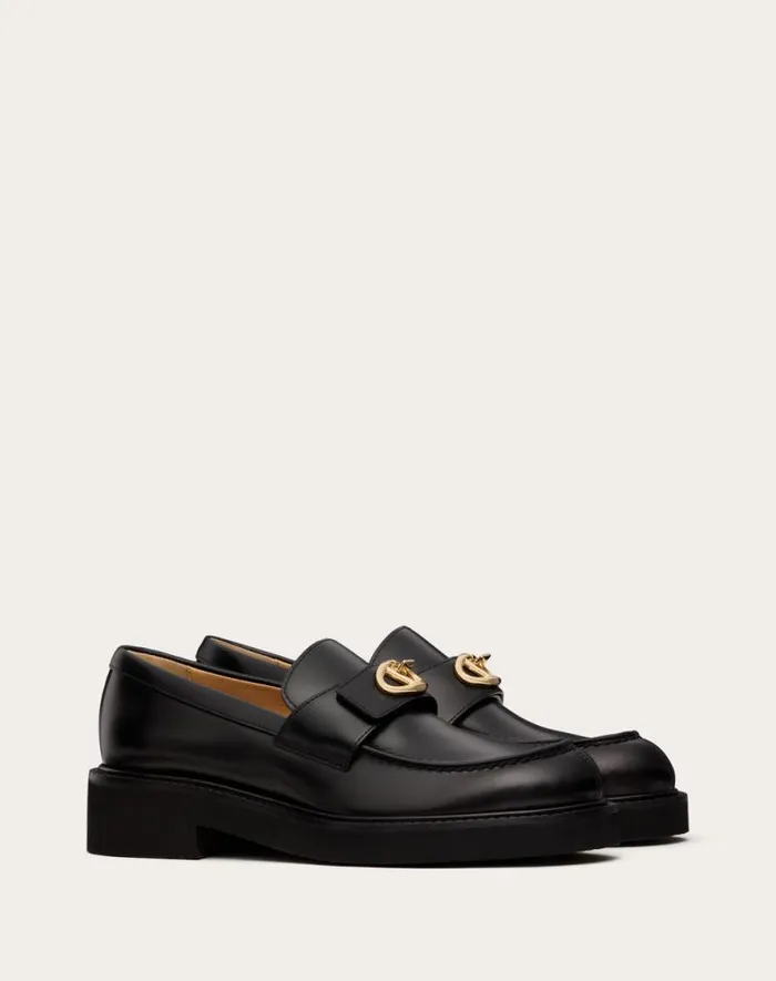 Valentino Loafers And Oxfords Woman Vlogo Locker Calfskin Loafers 40mm For Woman In Black Black Valentino Loafers And Oxfords Woman Vlogo Locker Calfskin Loafers 40mm For Woman In Black Black