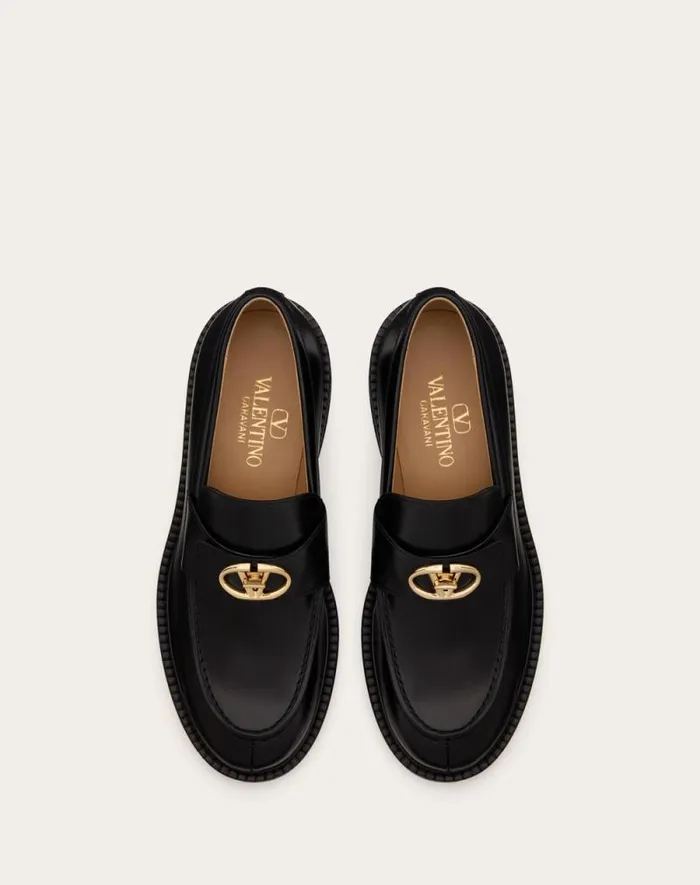 Valentino Loafers And Oxfords Woman Vlogo Locker Calfskin Loafers 40mm For Woman In Black Black Valentino Loafers And Oxfords Woman Vlogo Locker Calfskin Loafers 40mm For Woman In Black Black