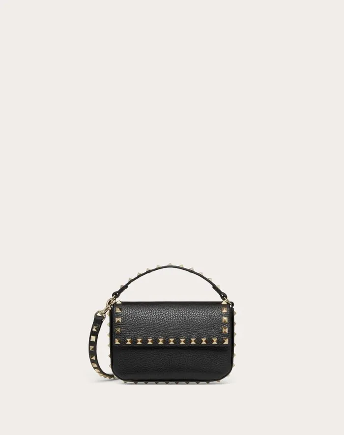 Valentino Mini Bags Woman Rockstud Grainy Calfskin Pouch For Woman In Black Black Valentino Mini Bags Woman Rockstud Grainy Calfskin Pouch For Woman In Black Black