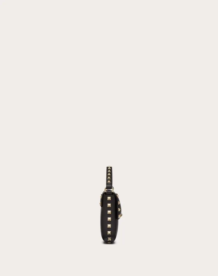 Valentino Mini Bags Woman Rockstud Grainy Calfskin Pouch For Woman In Black Black Valentino Mini Bags Woman Rockstud Grainy Calfskin Pouch For Woman In Black Black