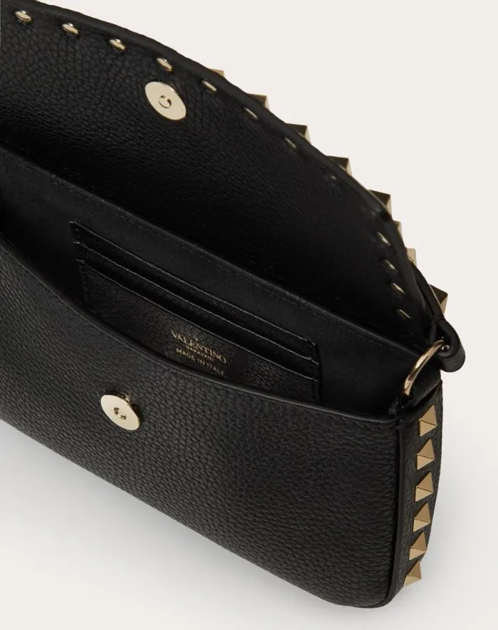 Valentino Mini Bags Woman Rockstud Grainy Calfskin Pouch For Woman In Black Black Valentino Mini Bags Woman Rockstud Grainy Calfskin Pouch For Woman In Black Black