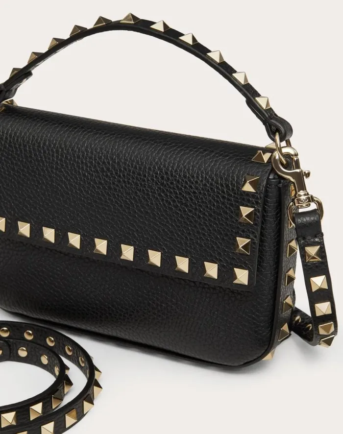 Valentino Mini Bags Woman Rockstud Grainy Calfskin Pouch For Woman In Black Black Valentino Mini Bags Woman Rockstud Grainy Calfskin Pouch For Woman In Black Black