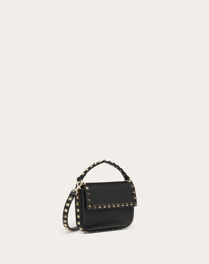 Valentino Mini Bags Woman Rockstud Grainy Calfskin Pouch For Woman In Black Black Valentino Mini Bags Woman Rockstud Grainy Calfskin Pouch For Woman In Black Black