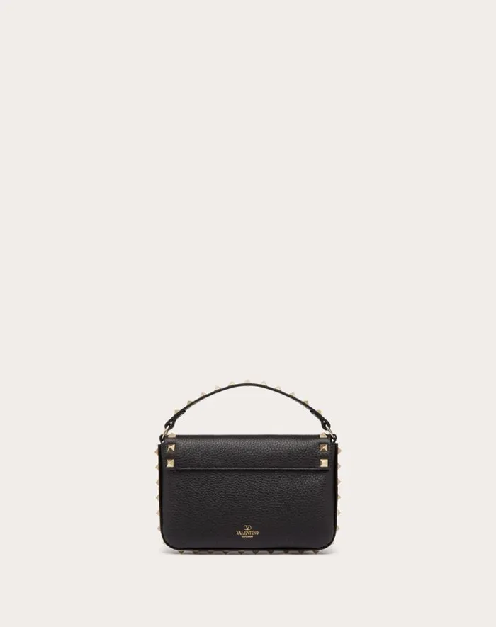 Valentino Mini Bags Woman Rockstud Grainy Calfskin Pouch For Woman In Black Black Valentino Mini Bags Woman Rockstud Grainy Calfskin Pouch For Woman In Black Black