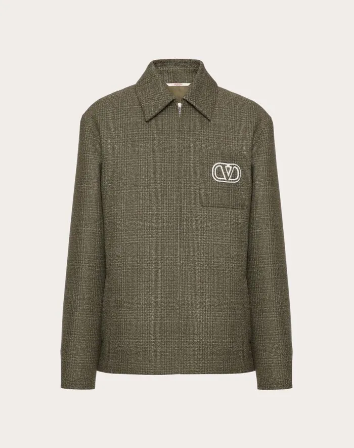 Valentino Outerwear Man Wool And Cotton Jacket With Vlogo Signature Patch For Man In Military Green Military Green Valentino Outerwear Man Wool And Cotton Jacket With Vlogo Signature Patch For Man In Military Green Military Green
