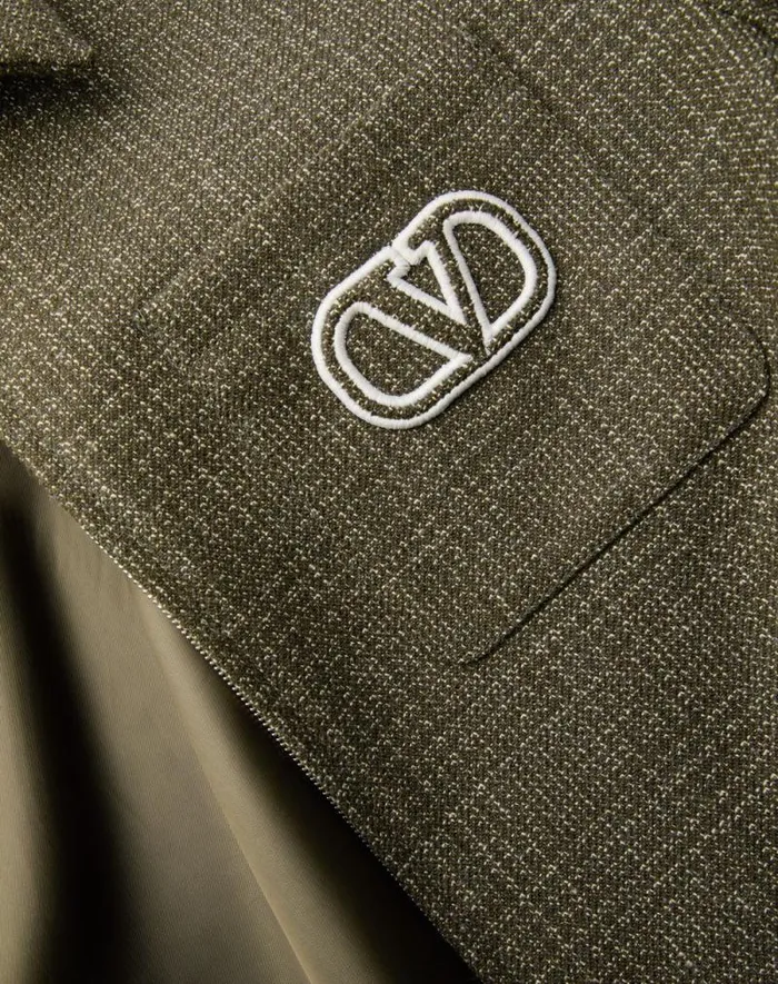 Valentino Outerwear Man Wool And Cotton Jacket With Vlogo Signature Patch For Man In Military Green Military Green Valentino Outerwear Man Wool And Cotton Jacket With Vlogo Signature Patch For Man In Military Green Military Green