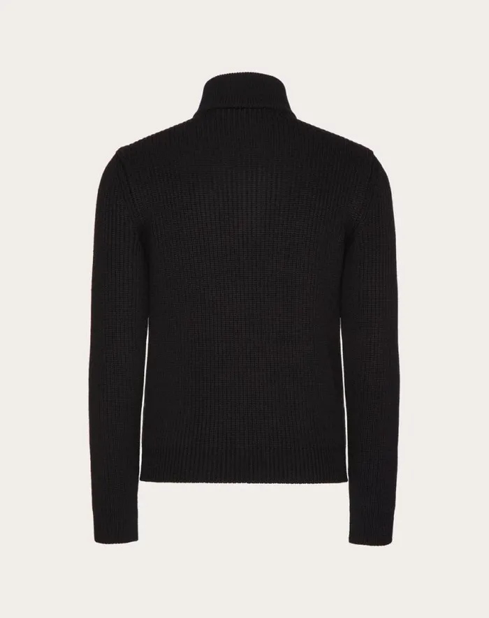Valentino Outerwear Man Wool Knit Jacket With Toile Iconographe Nylon Jacquard Front Panel For Man In Black Black Valentino Outerwear Man Wool Knit Jacket With Toile Iconographe Nylon Jacquard Front Panel For Man In Black Black