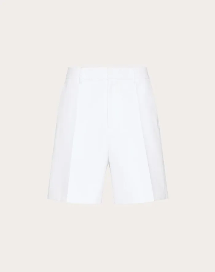Valentino Pants And Shorts Man Cotton Poplin Bermuda Shorts Laminated With Scuba For Man In White White Valentino Pants And Shorts Man Cotton Poplin Bermuda Shorts Laminated With Scuba For Man In White White