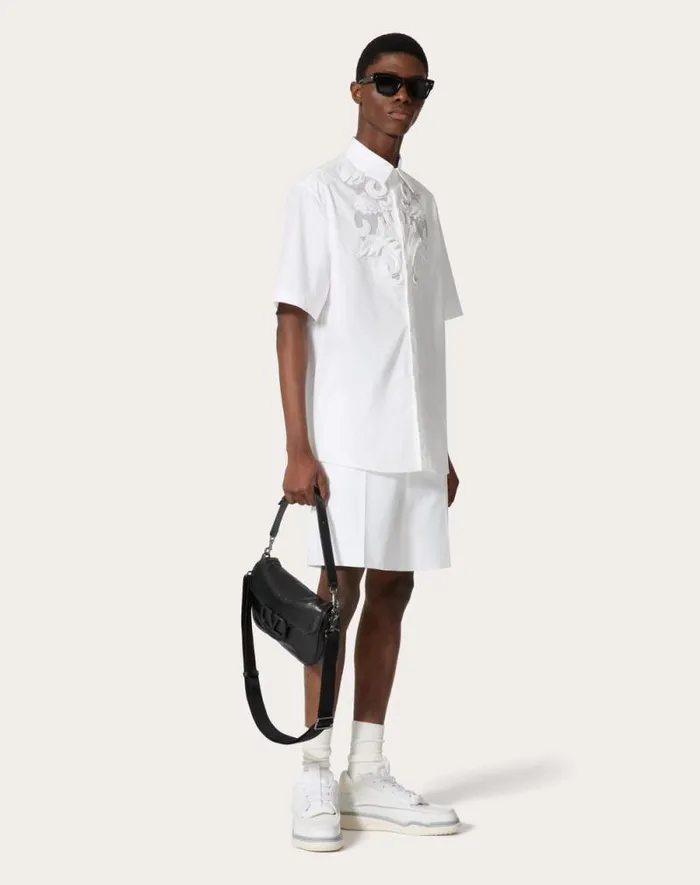 Valentino Pants And Shorts Man Cotton Poplin Bermuda Shorts Laminated With Scuba For Man In White White Valentino Pants And Shorts Man Cotton Poplin Bermuda Shorts Laminated With Scuba For Man In White White