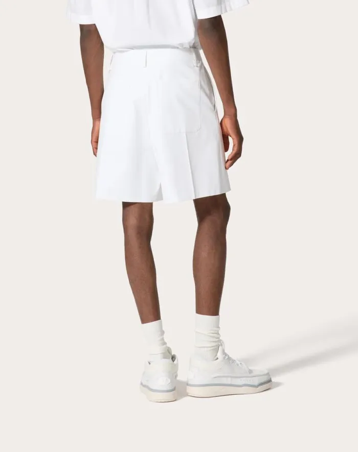 Valentino Pants And Shorts Man Cotton Poplin Bermuda Shorts Laminated With Scuba For Man In White White Valentino Pants And Shorts Man Cotton Poplin Bermuda Shorts Laminated With Scuba For Man In White White